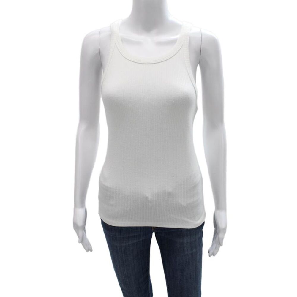 Sweewe Womens Basic Cotton Sleeveless Tank Top White Round Neck Size L